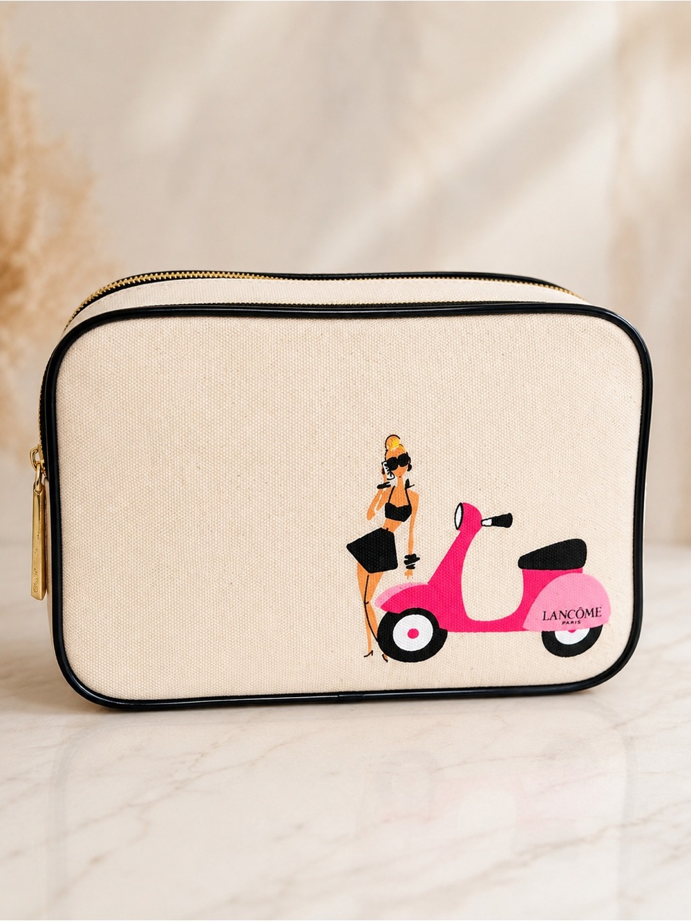 Lancôme Paris Scooter Cosmetic Makeup Travel Bag Double Zip Canvas New